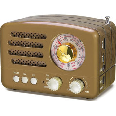 PRUNUS J-160 Classic Radio Retro Design FM AM(MW) SW SD USB MP3 Bluetooth Transistor Radio with Speaker, Supports AUX Function, 270° Large Compass Tuning Window. (Gold)
