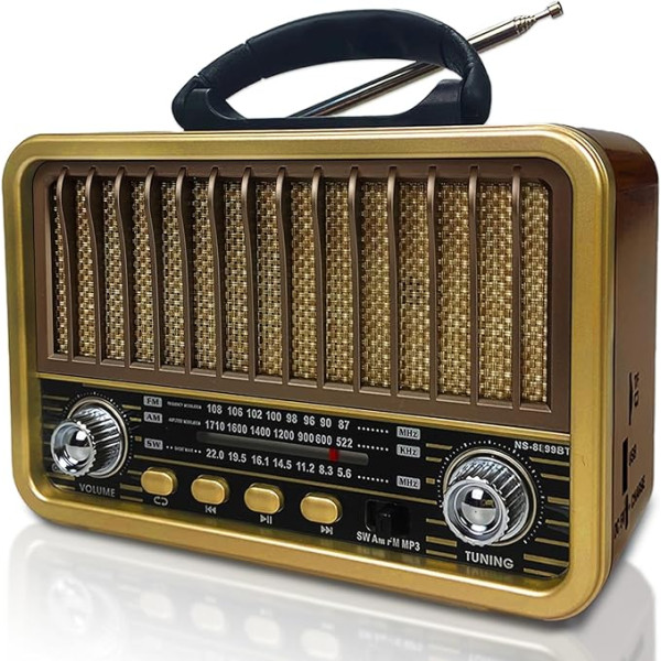 Retro Radio with Bluetooth, AM/SW/FM Portable Radio Small, FM Radio Battery Operated Support TWS/USB/TF Card/BT 5.0 Function, Vintage Kitchen Radio for Kitchen, Desk, Outdoor (Gold)