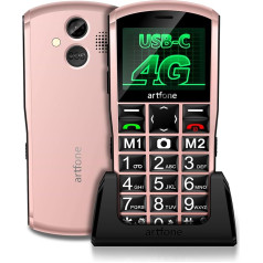 artfone A400 4G Senior Mobile Phone Without Contract, Pensioner Mobile Phone Large Buttons, 1800 mAh Battery Mobile Phone for Seniors, Dual Nano SIM, 2.4 Inches, SOS Button, Charging Station, Time