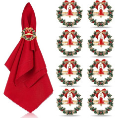 LATERN Pack of 8 Christmas Napkin Rings, Gold Christmas Wreath Napkin Holder, Napkin Holder, Napkins Buckle with Christmas Bells for Christmas, Holiday, Wedding, Party, Table Decoration (4 cm x 4 cm)