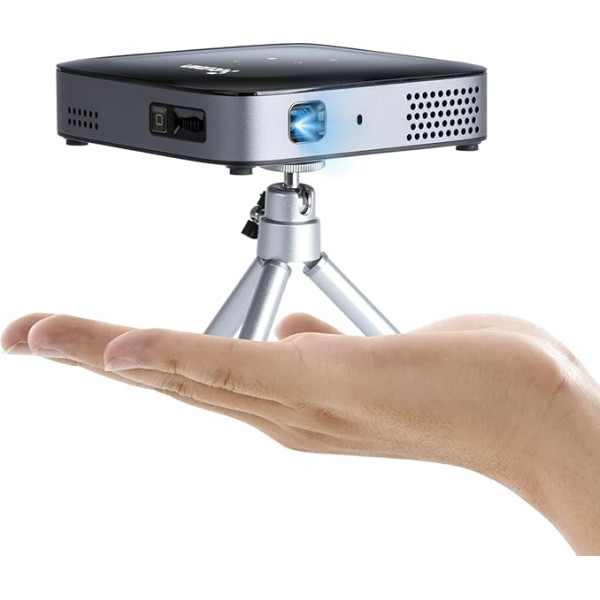 Mini Projector with Battery, Projector 4K Home Cinema with Holder, 5G WiFi and Bluetooth 5.2 Portable Projector, Car Keystone Correction and HiFi Speaker, Dustproof Design, Compatible with Android