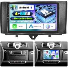 SIXWIN [8-Core] 4+64G Android 13 Carplay Android Car Radio for Mercedes-Benz Smart Fortwo 2011-2015, 9 Inch Touchscreen, 1280 x 720, with DSP GPS WiFi BT USB FM RDS Radio Mirror Link + 32 Band EQ