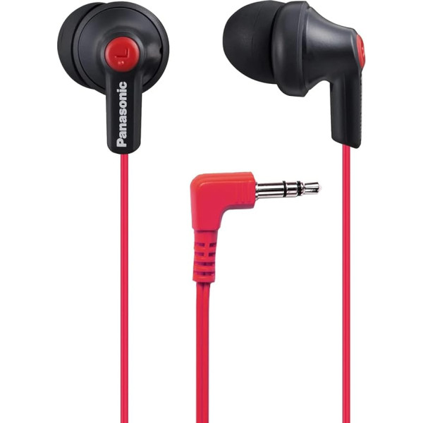 Panasonic ErgoFit RP-HJE120-KB Wired Earbuds, Comfortable Fit, In-Ear Headphones with Clear, Dynamic Sound, Matte Black/Red