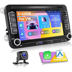 Podofo Car Radio for VW Golf 5 6 Polo Seat Skoda Passat with Carplay Android Car, 7 Inch Android Radio 32G ROM with Hi-Fi, Bluetooth, WLAN, GPS Navi, FM/RDS Radio + Reversing Camera