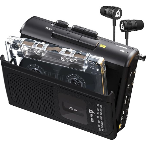 KLIM K8 Cassette Player with F1 Headphones - Cassette Recorder - NEW Cassette Player - AM/FM Cassette Radio - Built-in Microphone & Speaker - Headphone Jack & Earphones