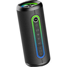 Bluetooth Speaker with Light, Bluetooth 5.4 Music Box, 30 W Dual Speaker, Dual Bass Drivers, 30 Hours Battery, IPX7 Waterproof, TWS Pairing, AUX, TF Card, Suitable for Outdoor/Party, Dark Grey