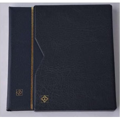 Gold Lighthouse Premium 64 Black Pages Stamp Album Einsteckbuch Padded Leather Cover with Protection Cartridge Stamps for Collectors, blue