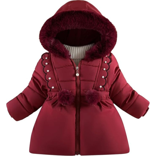 FEOYA Winter Jacket Baby Girl Winter Coat with Fleece Lining Hooded Jacket Zip 1-5 Years