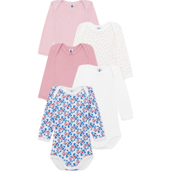 Petit Bateau Baby Girls' Long-Sleeved Bodysuits (Pack of 5)