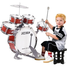 m zimoon Children's Drum Kit Drum Set, Jazz Drum Toddler Toy, 5 Drums with Stool, Pedal, Musical Instrument, Holiday, Birthday, Educational Gift for Boys Girls Beginners