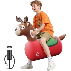 QPAU Inflatable Reindeer Bouncy Toy with Fabric Cover & Pump, Bouncy Animals for Kids 5+ & Adults, Christmas Reindeer Inflatable Bouncy Outdoor Toy