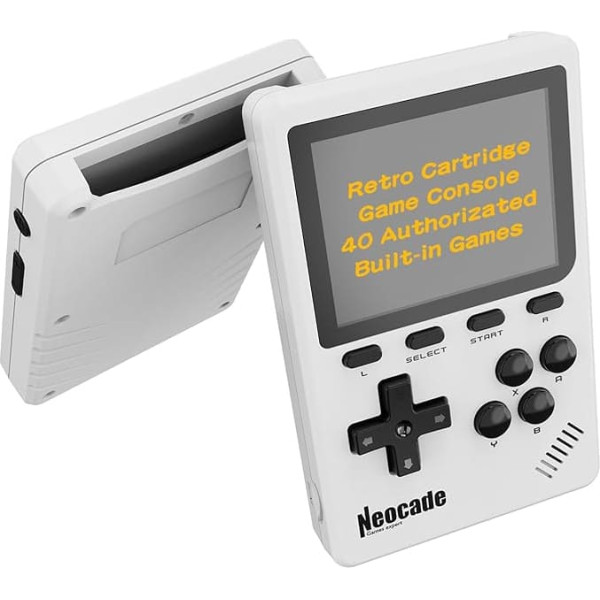 Neocade Retro Handheld Video Game Console, 40 Pico Licensed Retro Games Pre-installed, Compatible with PIKO/GBA Cassette - White
