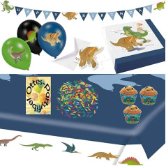 HHO Dinosaur Dinosaur Decoration Set 77 Pieces Napkins Tablecloth Balloons Invitations Muffins Party Chain Confetti for 8 Guests