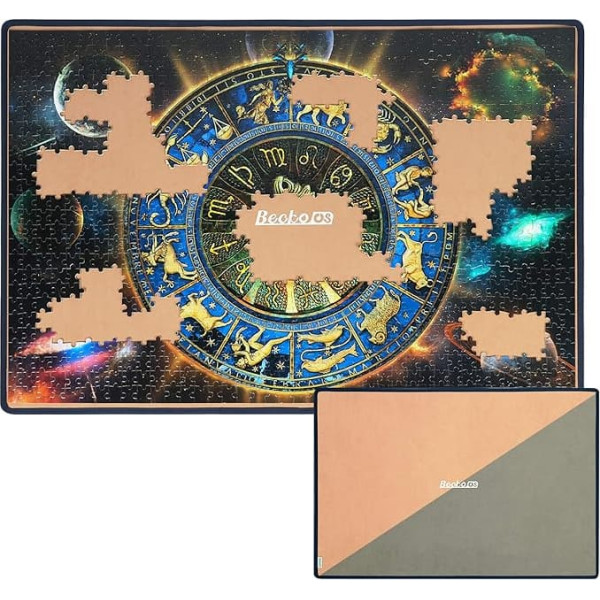Becko Double-Sided Puzzle Board Khaki & Grey Portable Puzzle Mat for Puzzle Storage, Puzzle Protector, Non-Slip Surface, Up to 1000 Pieces