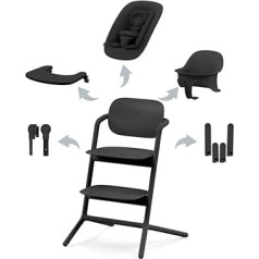 CYBEX Gold Lemo High Chair 4-in-1 Set, Grows with Your Child, 0 - 99 Years, From Birth, Includes Bouncer Nest, Baby Set, Snack Tray, Newborn Insert and Adapter Set, Beech Wood/Aluminium/Plastic,