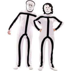 Eurocarnavales Stick Figure Costume Black and White Unisex Women’s Men’s Jumpsuit Mask Child's Drawing Funny Fancy Dress Carnival