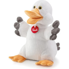 Trudi Puppets TUDH2000 Handpuppe Ente ca. 26 cm (Größe S), Stofftier aus hochwertigen Materialien, liebevolle Details, flauschig und weich, waschbar, Kuscheltier und Puppe für Kinder, Weiß / Grau