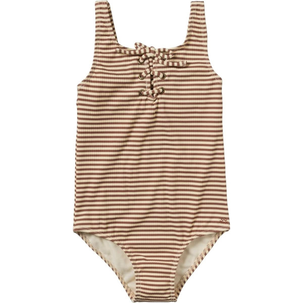 Salted Stories SASS24-151SBP Sleeveless Swimsuit with UV Protection (UPF 50+) - Rib Stripe / Suze Brown (Size 74/80), brown