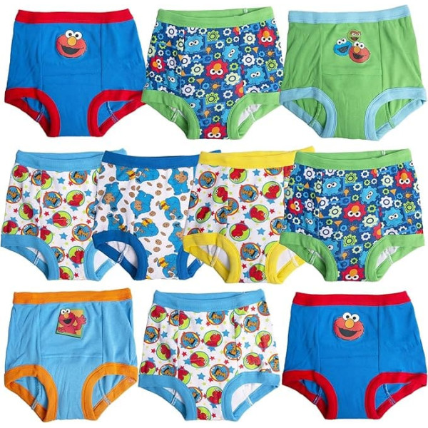 Sesame Street Unisex Baby Sesame Boys Potty Pant Multipacks and Toddler Training Underwear, Sesame Tb 10pk, 3T US, Pack of 10 training trousers