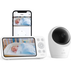 Eufy Baby Monitor with Camera E20, 2K HD App & Offline Control, Ultra Clear Night Vision, 4 x Zoom, Mobile Camera with Integrated Battery, ANR, Smart Alarms, WiFi On/Off Switch (Refurbished)
