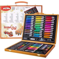 150 Pieces Art Set for Kids Drawing Painting Set with Wooden Storage Box, Colouring Pencils, Watercolour Pencils, Brushes, Creativity Set for A