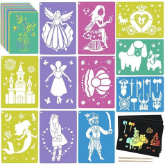 30 Stencils for Kids with 5 Pieces Scratch Paper, 7 x 9.8 Inch Sidewalk Chalk Stencils, Princess Fairy Theme, Primary Shape Template for Drawing on Walkway, Floor, Wall, Home Decoration