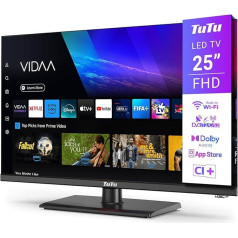 TuTu TV 25 Inch (64 cm), Full HD Smart TV with WiFi, Triple Tuner (DVB-T/T2, DVB-C, DVB-S/S2), App Store, Midfoot [TUV25FQ1BC, 2024]