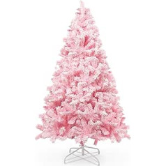 himaly 180 cm / 6 ft Christmas Tree Flocked Pink with Plump Flocked Decoration with Snowflakes, 808 Tips Pine Leaf Leaves Made of PVC and Sturdy Base, Christmas Tree for Christmas Decorations