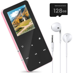 128 GB MP3 Player Bluetooth MP3 MP4 Player with Speaker and Headphones, Music Player with TF Card Slot, Audio Book Device, 1.8 Inch Colour Screen, FM Radio, Video, E-Book, Voice Recording, with Sports