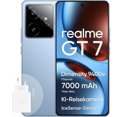 realme GT 7 Smartphone 5G 12+512GB, Dimensity 9400e Flagship Chipset, 7000mAh Titanium Battery, 6000 Nits Display, 50MP IMX906 OIS Camera, Al Planner, IP69, IceSense Blue