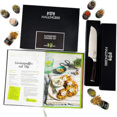 Hallingers Classic Spice Set & Premium Santoku & Cookbook - 12 Spice Gift Set, Spices & Premium Knife & Cookbook (Set) - Gift Ideas Christmas & Gifts Advent Calendar