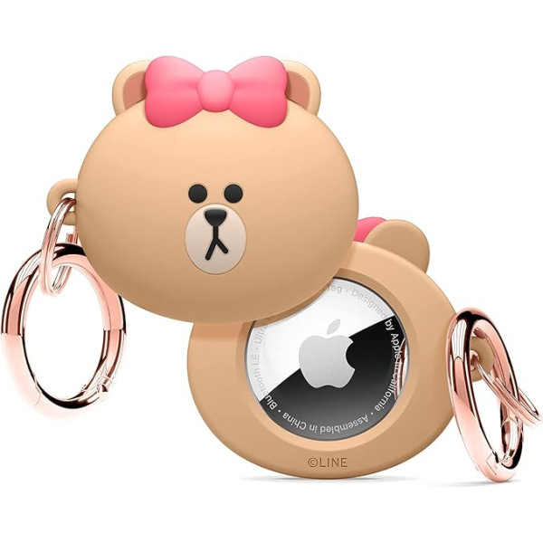 elago I LINE Friends Silicone Case Compatible with Apple AirTag Tracker - Full Protection, Includes Key Ring, Slim and Simple Design, Scratch and Drop Protection [Official Product] (Choco)