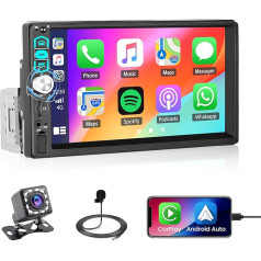 Roinvou 1 DIN Bluetooth Car Radio Carplay with 7 Inch Screen Android Car MP5 Multimedia Radio Touchscreen FM EQ Mirror Link TF/USB/AUX MIC SWC AHD Reversing Camera