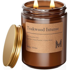 M&SENSE Scented Candles in Glass 550 g - Teak Wood Intensive Natural Soy Wax Candle with 110 Hours Burning Time, Gift for Men and Women (Bath, Yoga, Aromatherapy)