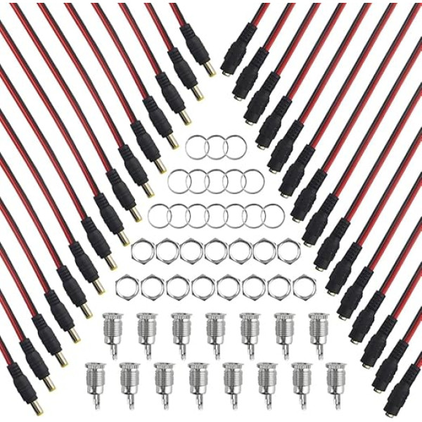 WMYCONGCONG 30PCS DC Power Pigtail Connectors 2.1x5.5mm Male and Female with 30V 10A DC Power Jack Socket 22awg for CCTV Security Camera Lighting Power