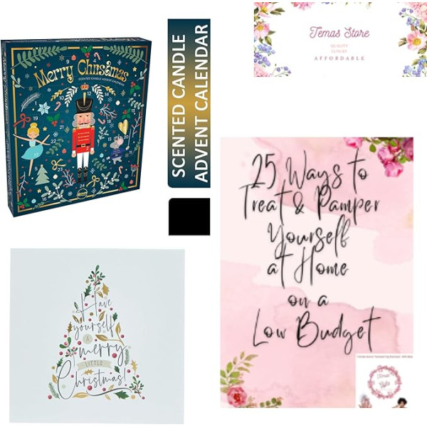 Temas Scented Tea Light | Includes Airpure Tea Light Scented Candle Nutcracker Advent Calendar with Luxury Charity Card & Temas 25 Ways to Pamper Yourself