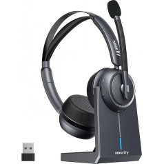 NEARITY EP320 Wireless Headset with Microphone for Work, Bluetooth Noise Cancelling Headphones, USB Headset with Microphone for PC, Charging Stand, Type A Dongle, Mute Button for Office