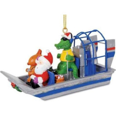 Alligator Guided Airboat with Santa and Reindeer Christmas Holiday Ornament