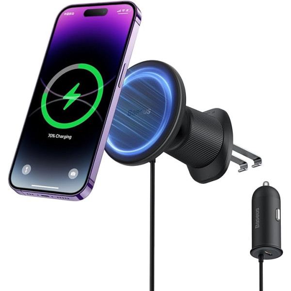 Baseus Magnetic Car Mount CW01 Air Vent Mount with Car Charger USB-C 15W+25W (Black)