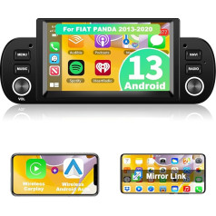 Car Radio for Fiat Panda 2013-2020, 6.2 Inch Wireless A-pple Carplay Android Car Bluetooth Screen, Android Multimedia Player with GPS/WiFi/RDS/FM/SWC/USB+AHD/CVBS Reversing Camera + Microphone