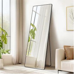 SONGMICS Full Length Mirror 160 x 50 cm Rectangular Standing Mirror Aluminium Alloy Frame Tempered Glass for Bedroom Living Room Wardrobe Ink Black LFM030B01