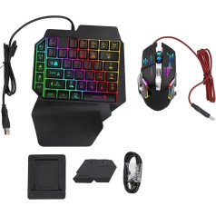 Bewinner One-Handed RGB Gaming Keyboard and Mouse Combination, Half Hand Gaming Keyboard Set, 4-in-1 Mobile Gaming Keyboard Set with Mouse Converter, Adjustable Phone Stand for PC Gamers