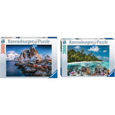 Ravensburger Puzzle 17081 Hamnoy & Puzzle 17441 A Dive in the Maldives - 2000 Pieces Puzzle for Adults and Children from 14 Years