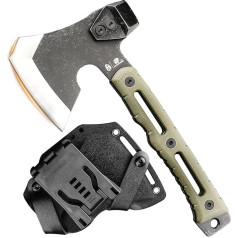 HX OUTDOORS Multifunctional Splitting Axe, Small Survival Camping Tactical Wooden Hatchet Mini Camp Bushcraft Hand Hatchet with Hammer and Kydex Sheath (Army Green)
