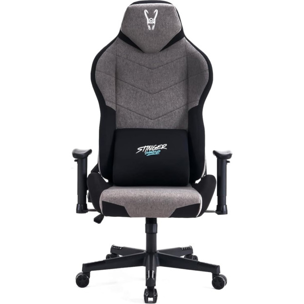 Woxter Stinger StationTitan Dark Gaming Chair for Gamer, Steel Axle, Gas Lift, Stain Resistant Fabric, Ergonomic, Armrests, Height Adjustable, Foam, Racing, Lumbar Cushion