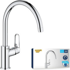 GROHE Start Flow 31555001 Kitchen Tap with High Spout (Tap for the Kitchen, Sink Tap with Practical 360° Swivel Range, Tool-Free Sink Assembly), Chrome