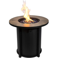 Teamson Home Outdoor Garden High Round Propane Gas Fire Pit Table Burner, Smokeless Fire Pit, Patio Furniture Heater with Lid, Lava Stones and Cover