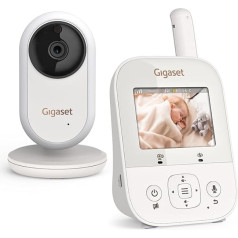 Gigaset Baby 300 Video - Video Baby Monitor with Two-Way Audio - Safe FHSS Technology - 2.8 Inch LCD Screen - Long Battery Life - Night Light Temperature Sensor, Cream White/Warm Grey [German Version]