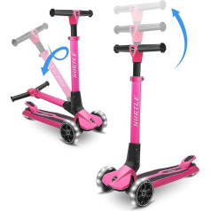 Hurtle Foldable Scooter Children 3 Years - 3 Wheel Scooter Children with Height-Adjustable Handlebars up to 50 kg - Children's Scooter Foldable with LED Wheels & Non-Slip Tread - City Scooter Made of