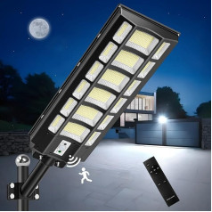 LED Solar Street Light with Remote Control - 1200 W 6500 K Street Light with Motion Sensor Dusk to Dawn Street Light IP67 Waterproof Solar Street Lamp for Street Garage